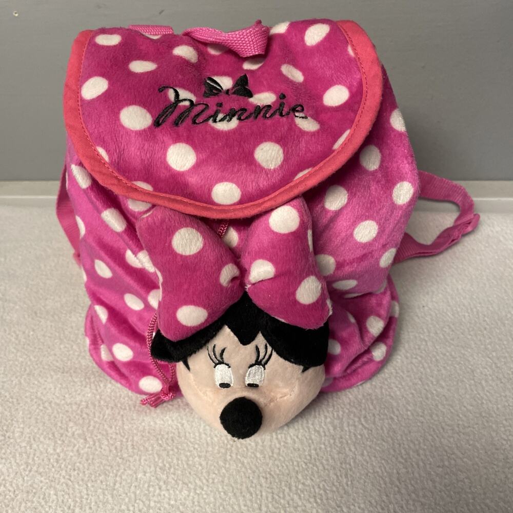 Disney Minnie Mouse Plush Toddler Mini Backpack Pink White Polka Dot